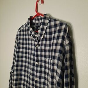 Banana Republic Camden Fit Shirt Mens XL Blue Plaid 100% Linen Long Sleeve